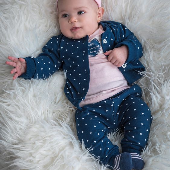 Dirkje 3-tlg. Set Langarmshirt + Hose + Jacke - Herzen Navy Rosa - Gr. 68