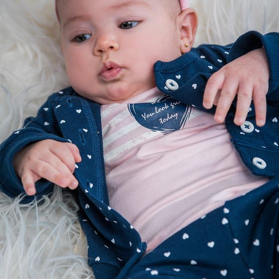 Dirkje 3-tlg. Set Langarmshirt + Hose + Jacke - Herzen Navy Rosa - Gr. 68