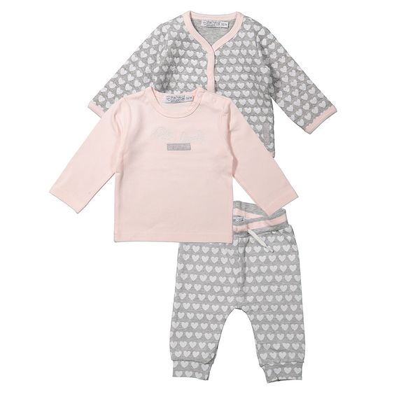 Dirkje 3-tlg. Set Langarmshirt + Hose + Jacke - Herzen Rosa Grau - Gr. 56