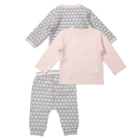 Dirkje 3-tlg. Set Langarmshirt + Hose + Jacke - Herzen Rosa Grau - Gr. 56