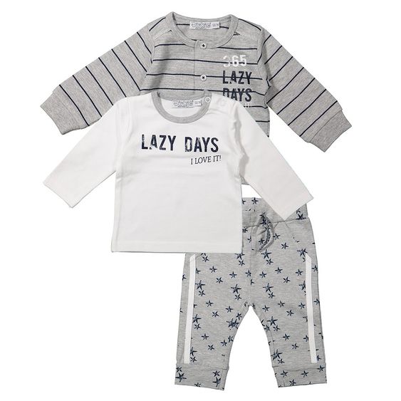 Dirkje 3-tlg. Set Langarmshirt + Hose + Jacke - Lazy Days Grau Melange Weiß - Gr. 62