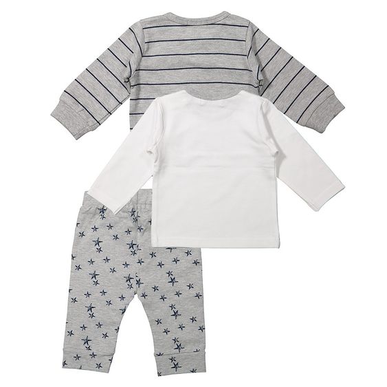 Dirkje 3-tlg. Set Langarmshirt + Hose + Jacke - Lazy Days Grau Melange Weiß - Gr. 62