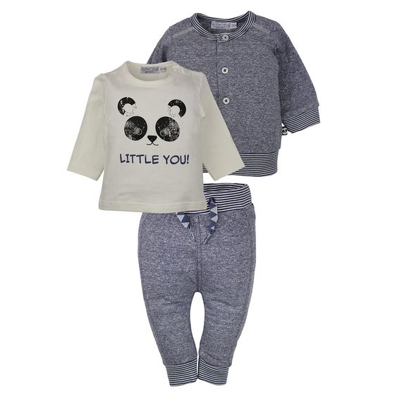 Dirkje 3-tlg. Set Langarmshirt + Hose + Jacke - Little You! Blau Melange Offwhite - Gr. 56