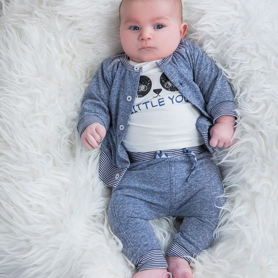 Dirkje 3-tlg. Set Langarmshirt + Hose + Jacke - Little You! Blau Melange Offwhite - Gr. 56