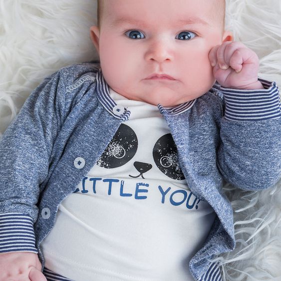 Dirkje 3-tlg. Set Langarmshirt + Hose + Jacke - Little You! Blau Melange Offwhite - Gr. 56