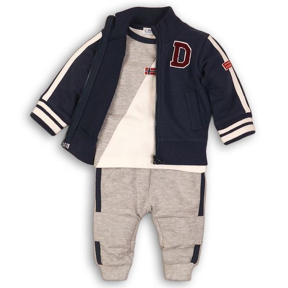 Dirkje 3 tlg. Set Langarmshirt + Hose + Jacke - Navy Grau Melange Offwhite - Gr. 56