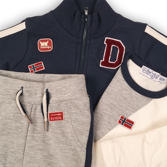 Dirkje 3 tlg. Set Langarmshirt + Hose + Jacke - Navy Grau Melange Offwhite - Gr. 56