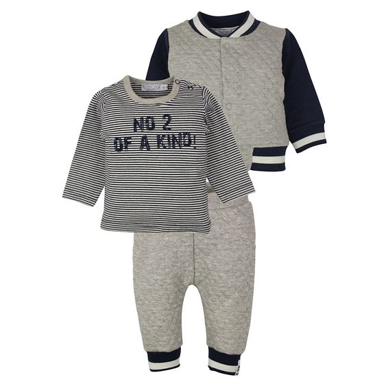 Dirkje 3-tlg. Set Langarmshirt + Hose + Jacke - No 2 of a Kind! Hellgrau Melange - Gr. 74
