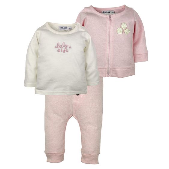 Dirkje 3-tlg. Set Langarmshirt + Hose + Jacke - Rosa Offwhite - Gr. 62