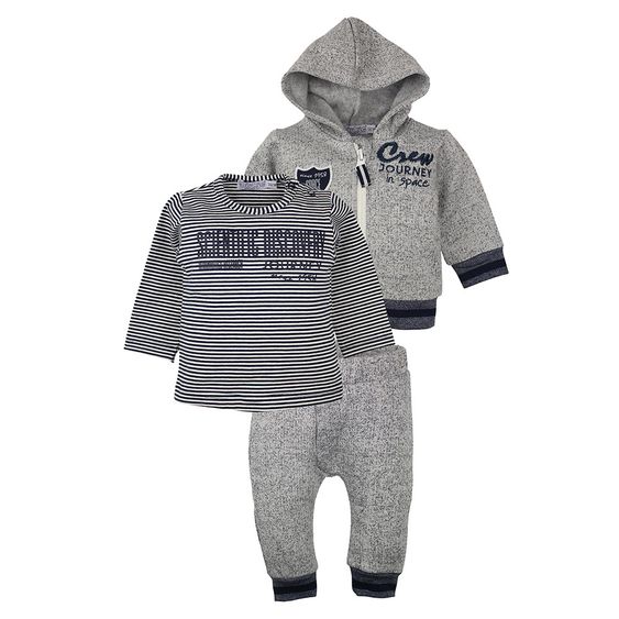 Dirkje 3-tlg. Set Langarmshirt + Hose + Jacke - Streifen Blau Navy Melange - Gr. 56