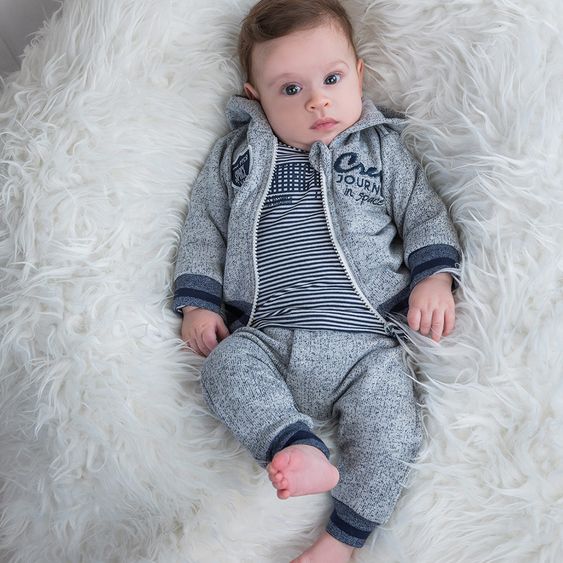 Dirkje 3-tlg. Set Langarmshirt + Hose + Jacke - Streifen Blau Navy Melange - Gr. 56