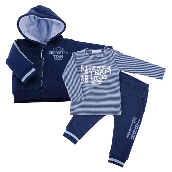 Dirkje 3-tlg. Set Langarmshirt + Hose + Jacke - Streifen Navy Hellblau - Gr. 56