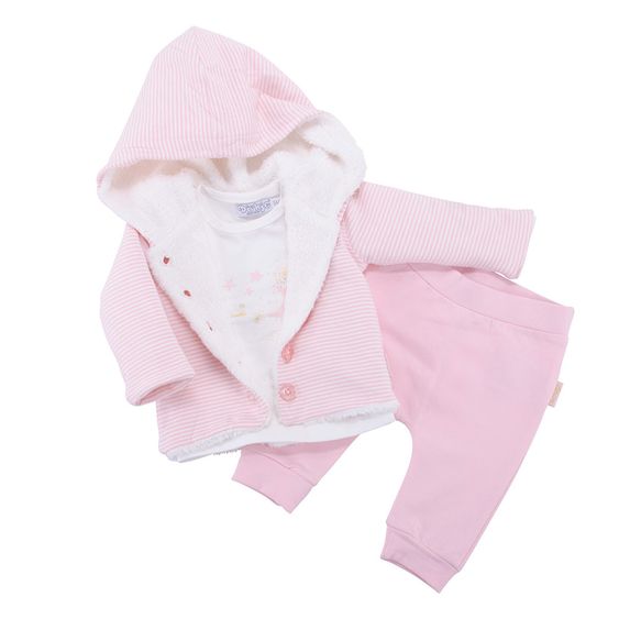 Dirkje 3-tlg. Set Langarmshirt + Hose + Jacke - Streifen Offwhite Rosa - Gr. 56