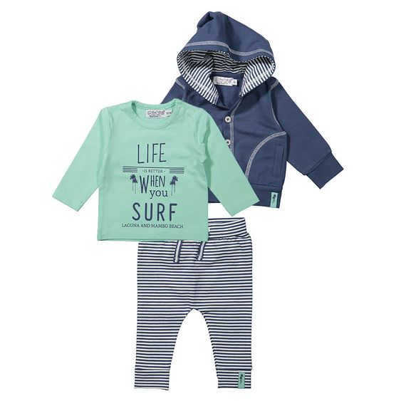 Dirkje 3-tlg. Set Langarmshirt + Hose + Jacke - Surf Blau Weiß Mint - Gr. 56