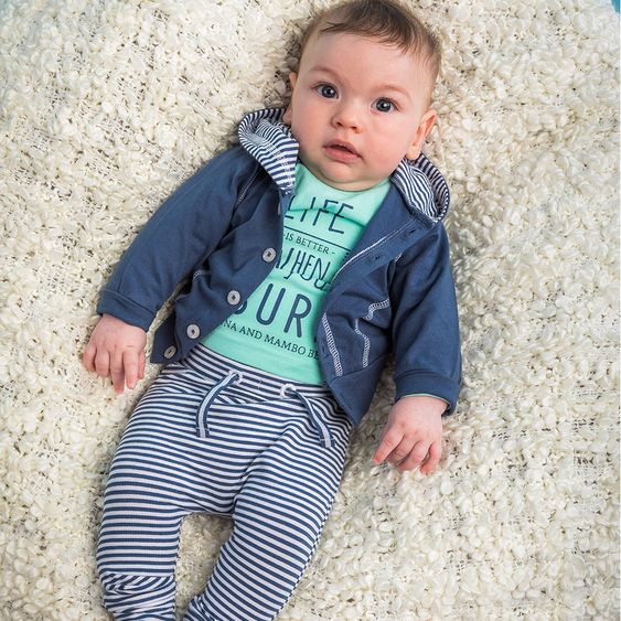 Dirkje 3-tlg. Set Langarmshirt + Hose + Jacke - Surf Blau Weiß Mint - Gr. 56