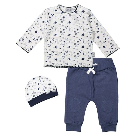 Dirkje 3-tlg. Set Langarmshirt + Hose + Mütze - Sterne Weiß Blau - Gr. 56