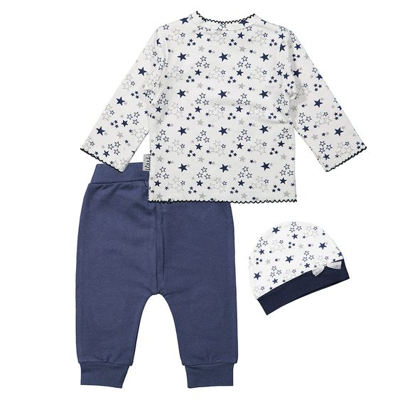Dirkje 3-tlg. Set Langarmshirt + Hose + Mütze - Sterne Weiß Blau - Gr. 56