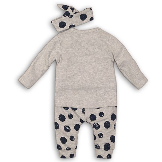 Dirkje 3 tlg. Set Langarmshirt + Hose + Stirnband Cutie - Punkte Grau Melange - Gr. 56