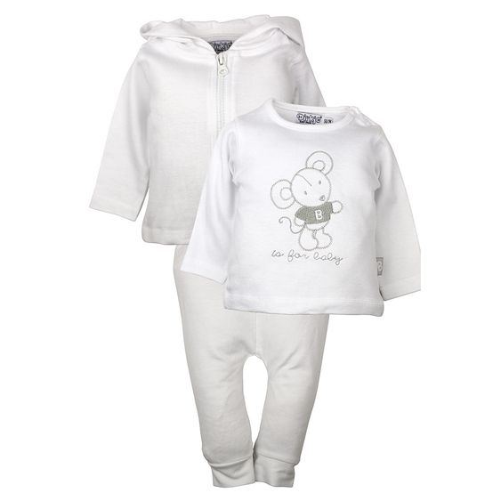 Dirkje 3-tlg. Set Langarmshirt + Jacke + Hose - Maus Weiß - Gr. 50