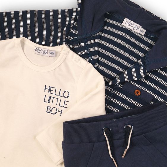 Dirkje 3 tlg. Set Shirt + Hose + Jacke Hello little Boy - Steifen Navy - Gr. 56