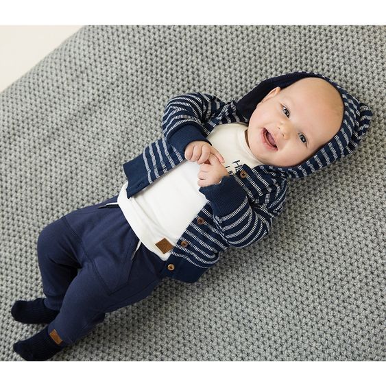 Dirkje 3 tlg. Set Shirt + Hose + Jacke Hello little Boy - Steifen Navy - Gr. 56