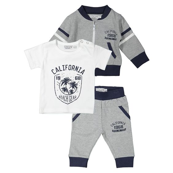 Dirkje 3-tlg. Set T-Shirt + Hose + Jacke - California Grau Melange Weiß - Gr. 56