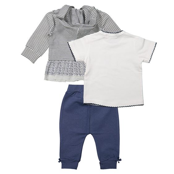 Dirkje 3-tlg. Set T-Shirt + Hose + Jacke - Reh Streifen Punkte Weiß Blau - Gr. 56