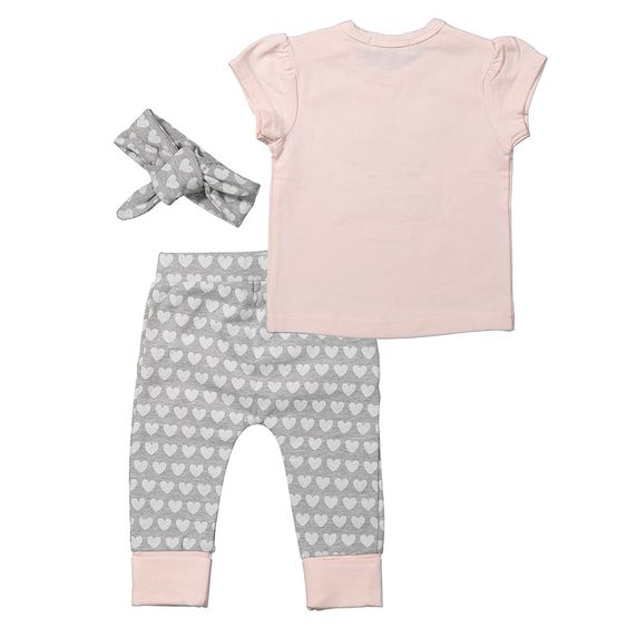 Dirkje 3-tlg. Set T-Shirt + Leggings + Stirnband - Herzen Grau Melange Rosa - Gr. 56