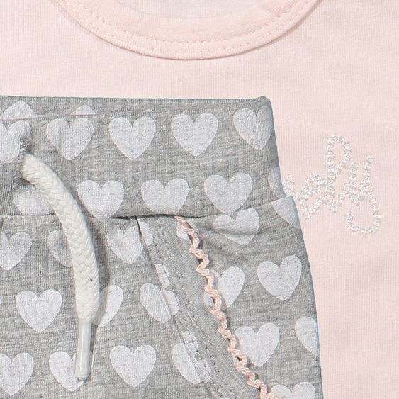 Dirkje 3-tlg. Set T-Shirt + Leggings + Stirnband - Herzen Grau Melange Rosa - Gr. 56