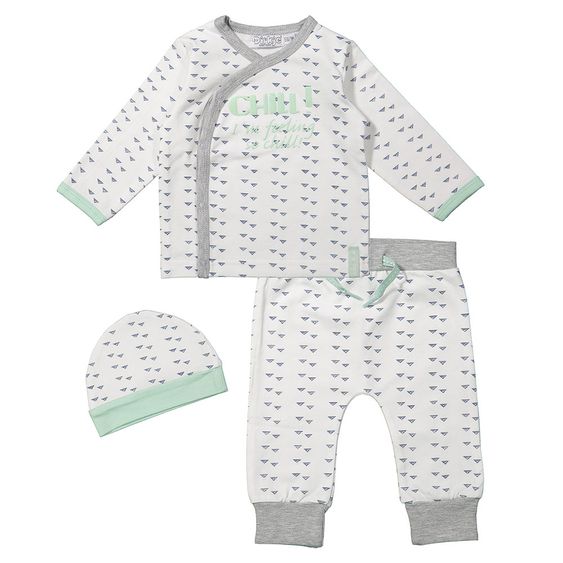 Dirkje 3-tlg. Set Wickelshirt + Hose + Mütze - Chill Weiß Grau Mint - Gr. 50