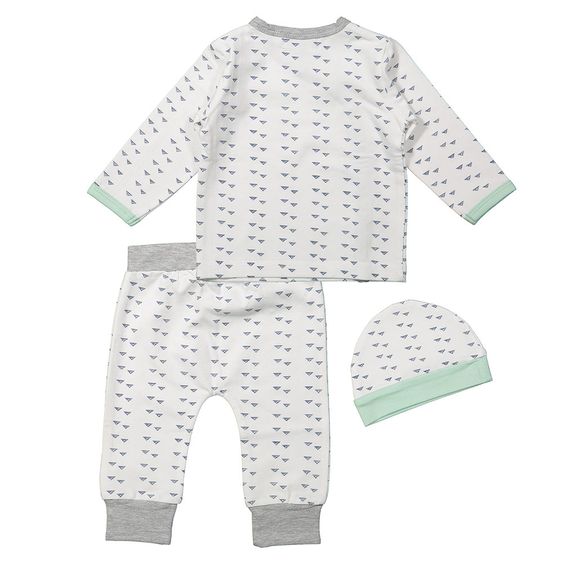 Dirkje 3-tlg. Set Wickelshirt + Hose + Mütze - Chill Weiß Grau Mint - Gr. 50
