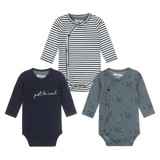 Dirkje 3er Pack Wickelbodys Langarm - Boys Grün - Gr. 50/56