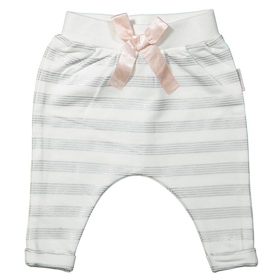 Dirkje Hose mit Rosa Schleife - Streifen Weiß Silber - Gr. 56