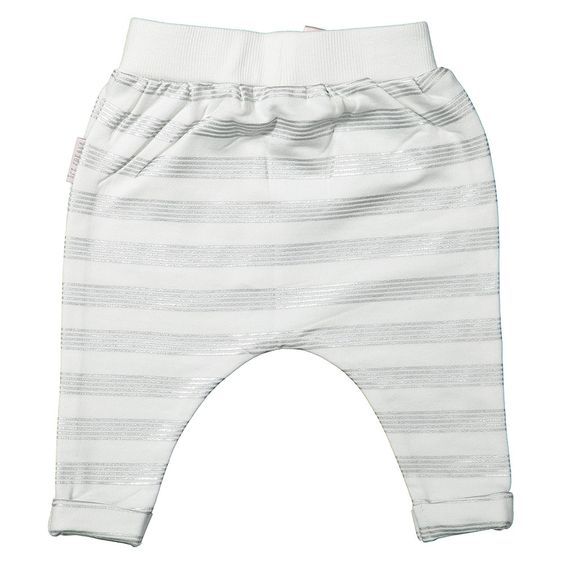 Dirkje Hose mit Rosa Schleife - Streifen Weiß Silber - Gr. 56