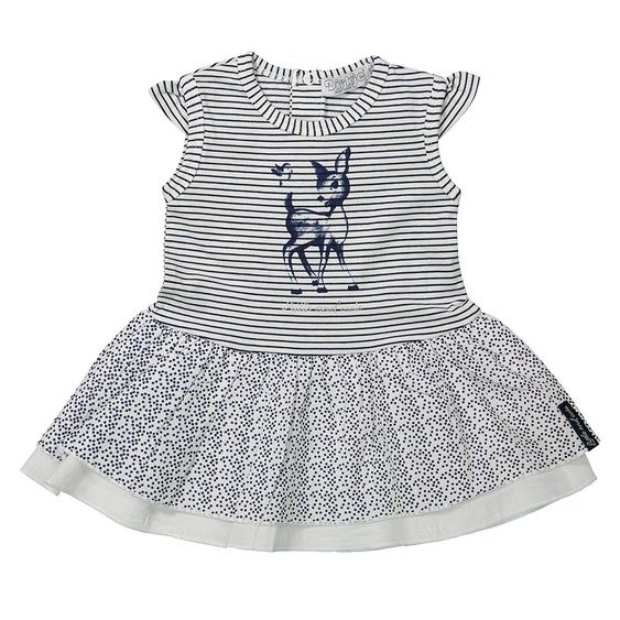 Dirkje Kleid Reh - Streifen Punkte Weiß Blau - Gr. 62