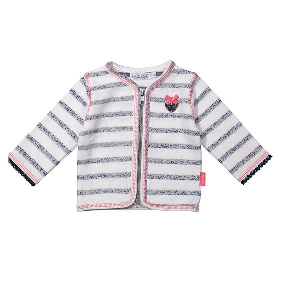 Dirkje Strickjacke mit Schleife - Streifen Navy Melange Weiß Rosa - Gr. 56