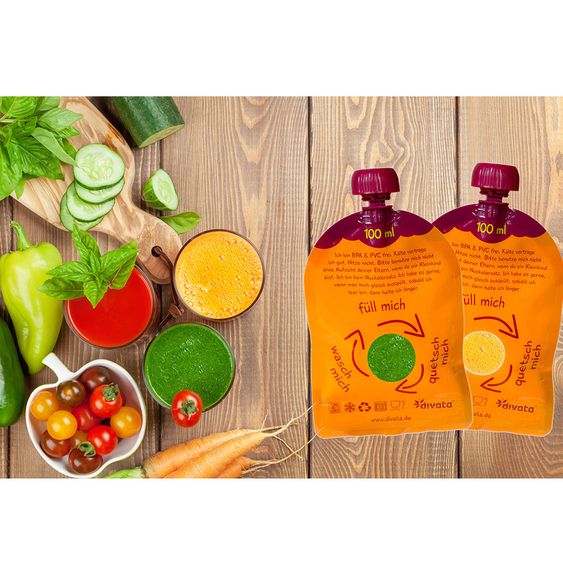 Divata 10er Pack - Quetschies - wiederverwendbare Quetschbeutel - 100ml