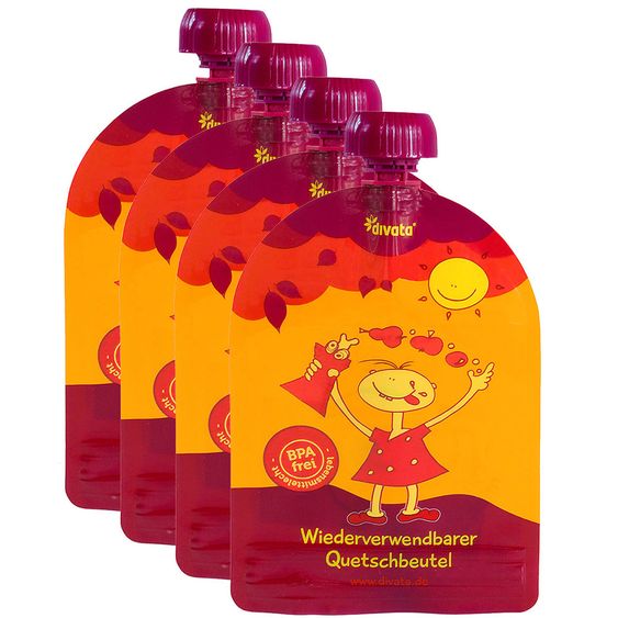 Divata 4er Pack - Quetschies - wiederverwendbare Quetschbeutel - 100ml