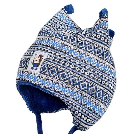 Fiebig Bindemütze Norweger 3-Zipfel - Igel Blau - Gr. 49