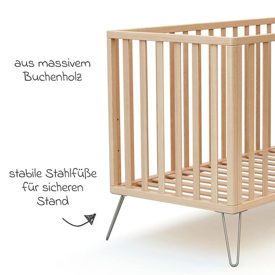 Diverse Marken JURABABY baby crib ONLY 60x120 Scandicraft - beech - natural