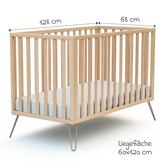 Diverse Marken JURABABY baby crib ONLY 60x120 Scandicraft - beech - natural