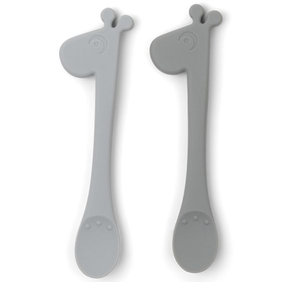 Done by Deer 2 pcs Silicone Spoon - Pekaboo - Raffi - Grey