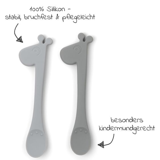 Done by Deer 2 pcs Silicone Spoon - Pekaboo - Raffi - Grey