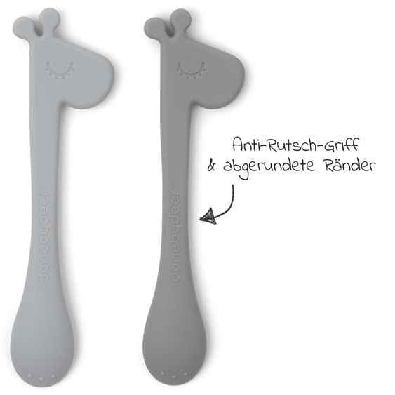 Done by Deer 2 pcs Silicone Spoon - Pekaboo - Raffi - Grey