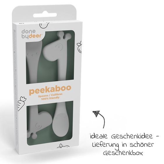 Done by Deer 2 pcs Silicone Spoon - Pekaboo - Raffi - Grey