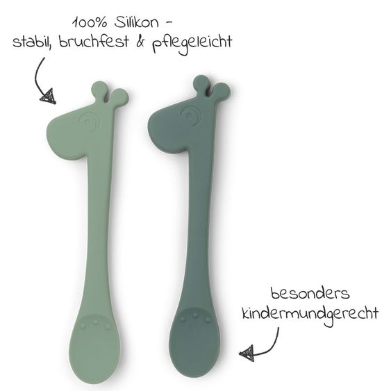 Done by Deer 2 pcs Silicone Spoon - Pekaboo - Raffi - Green