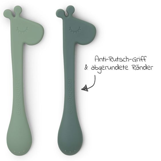 Done by Deer 2 pcs Silicone Spoon - Pekaboo - Raffi - Green