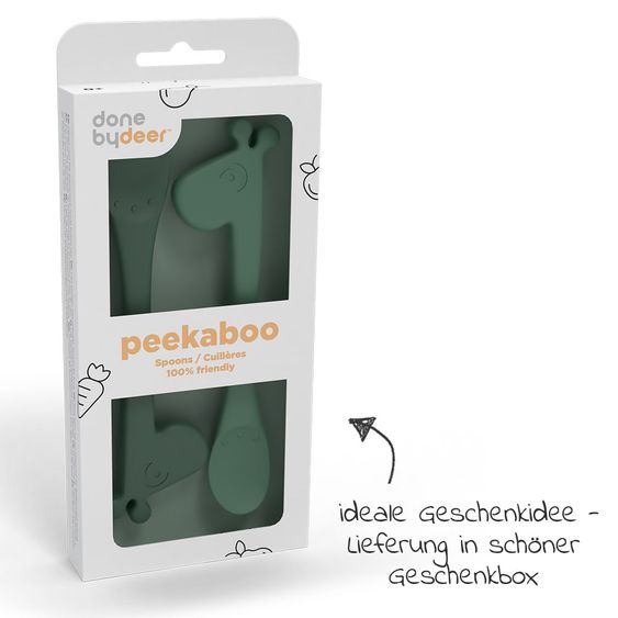 Done by Deer 2 pcs Silicone Spoon - Pekaboo - Raffi - Green