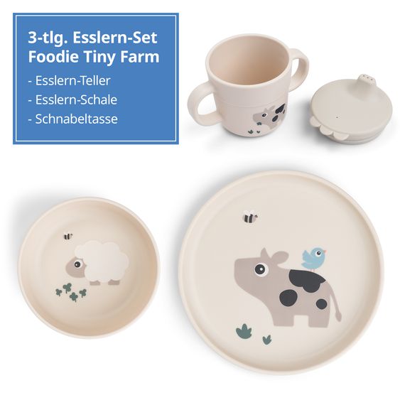 Done by Deer 3-piece learning to eat set Foodie - Tiny Farm - Sand