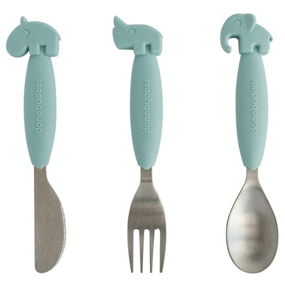 Done by Deer 3-piece Eating Cutlery Set Stainless Steel with Silicone Handle - Yummy Plus - Blue